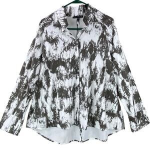 Kozan Phoebe Long Sleeve Tunic Shirt Size L Art To Wear White Gray Modern